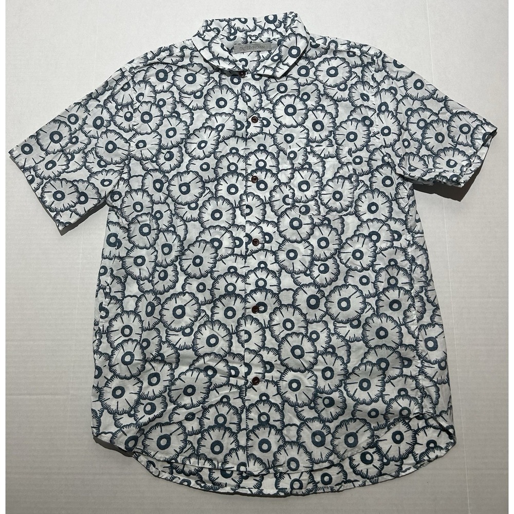 Outerknown Shirt Mens Large BBQ Floral Print Loop Collar Organic Cotton Hemp EUC